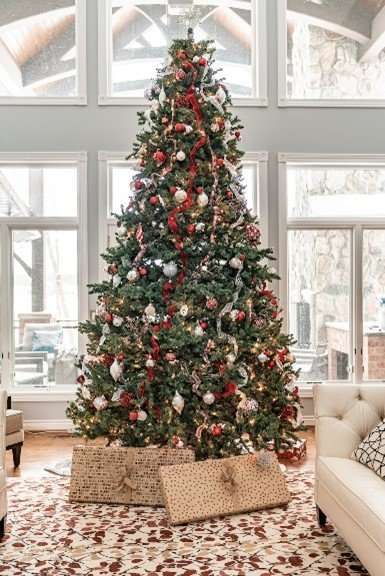 An artificial Christmas tree in a home setting