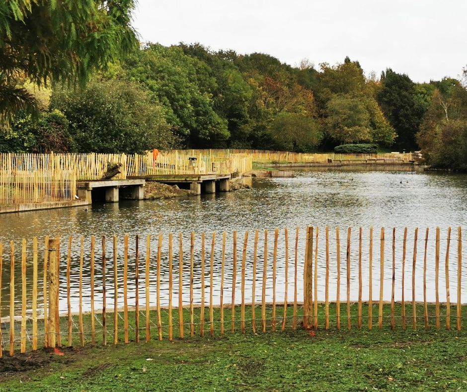 pond fencing Pond fencing at Beckton District Park, London